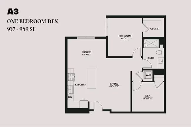 Alba One Bedroom Den A3 591 floor plan